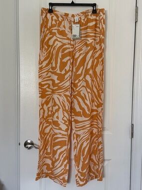 H&M Mustard and Cream Wide-Leg Drawstring Pants